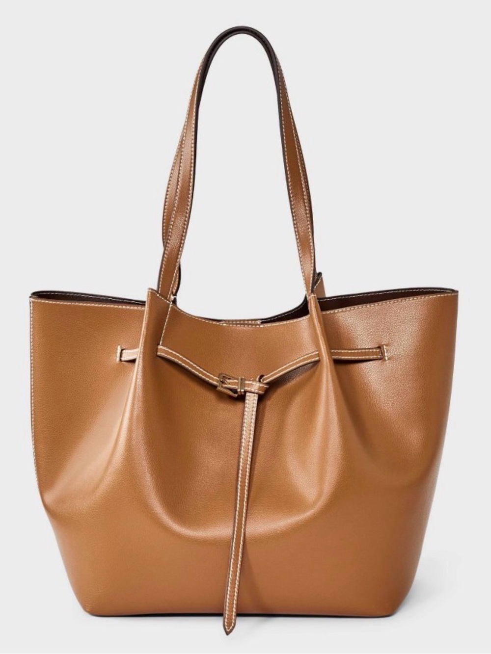 Belted Pinched Handle Tote Handbag - A New Day (brown)